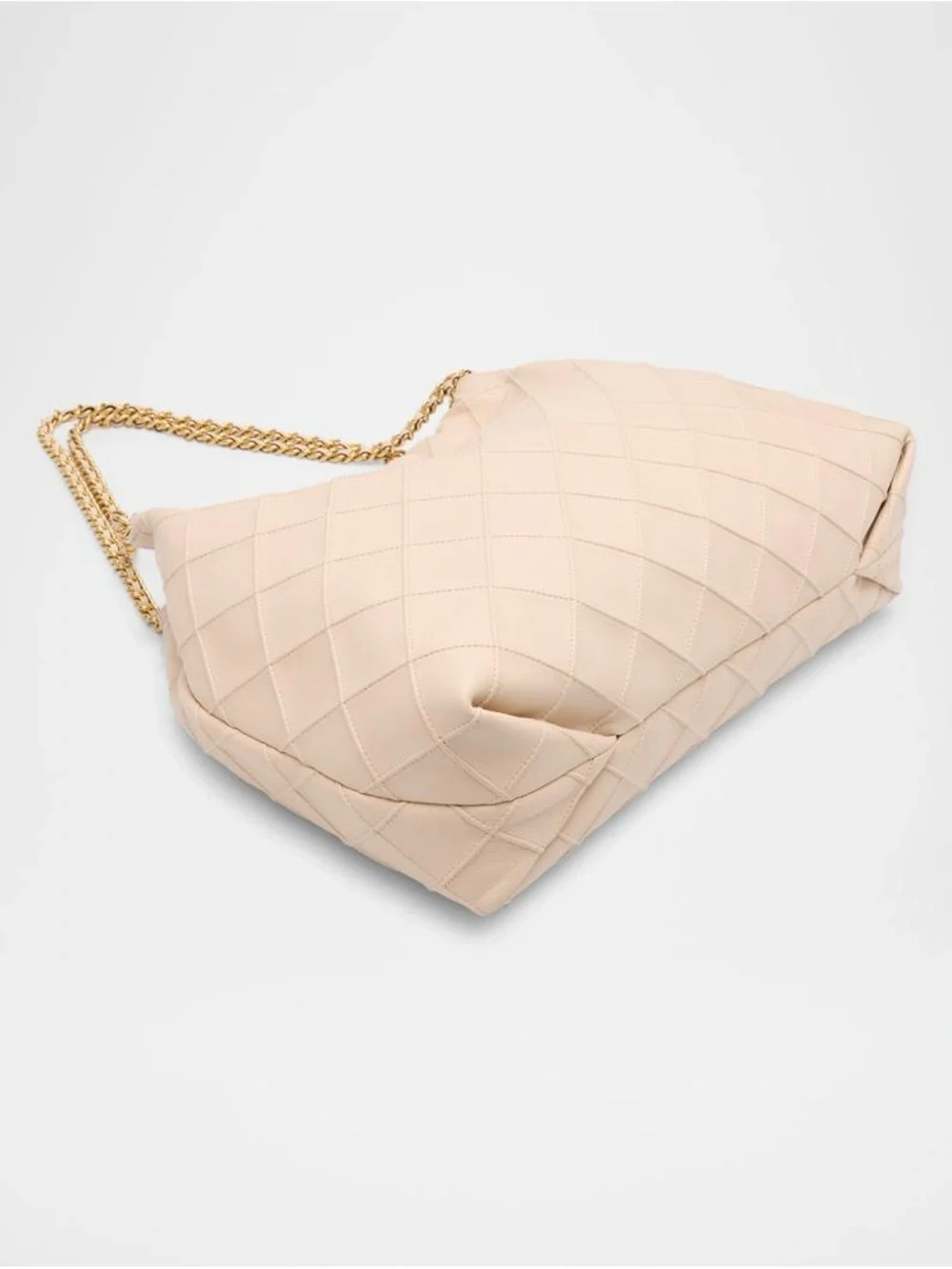 Tory Burch Fleming Drawstring Leather Quilted Cream Hobo Bag Gold Chain Strap